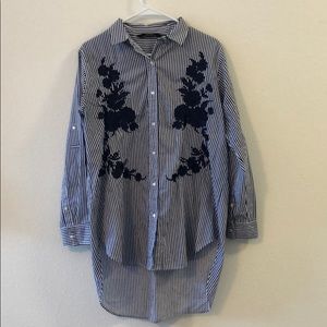 Zara Embroidered Striped Oversized Button Down